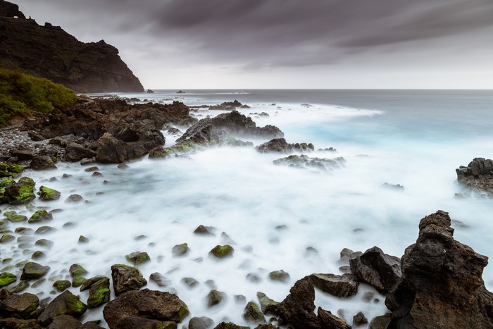 Rocky Coastline with Crashing Waves in Tenerife, Spain