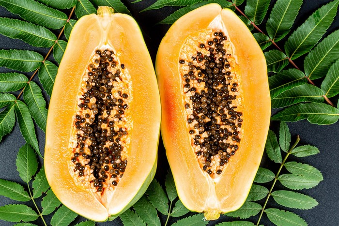 4K Papaya Piece with Foliage