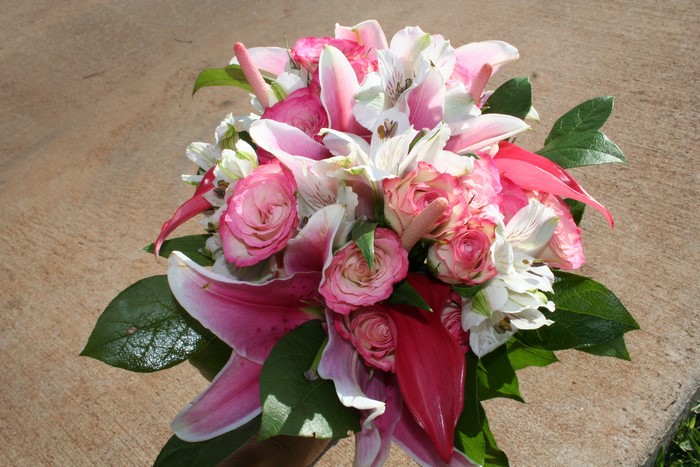 Pink Roses, Lilies, and Alstroemeria Bouquet