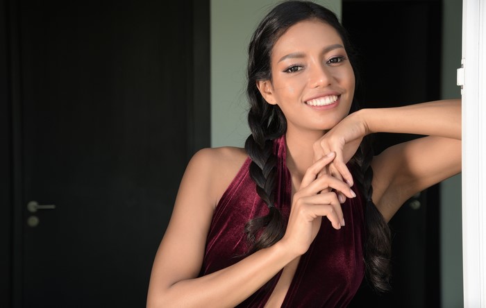 4K Brunette Girl with Braided Hair and Smile