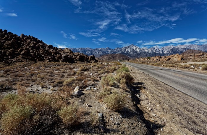 Whitney Portal Road with Mount Whitney in California