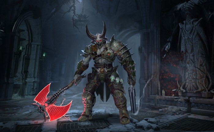 Doom Eternal Monster with Battle Axe and Shotgun