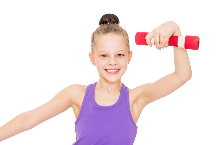 Girl with Dumbbell on White Background