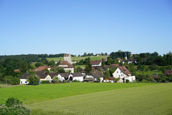Aarwangen, Canton Bern, Switzerland Village with Fields