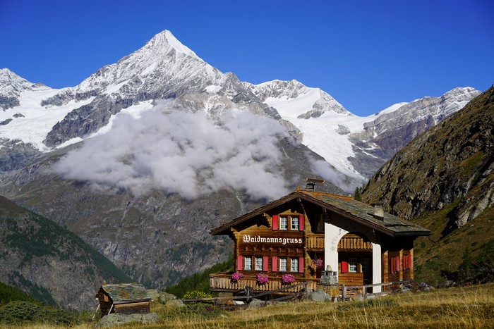 Waidmannsgruss House with Weisshorn Mountain, Valais, Switzerland