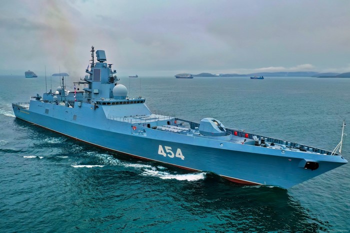 Russian Frigate Admiral Gorshkov (22350) sailing at sea