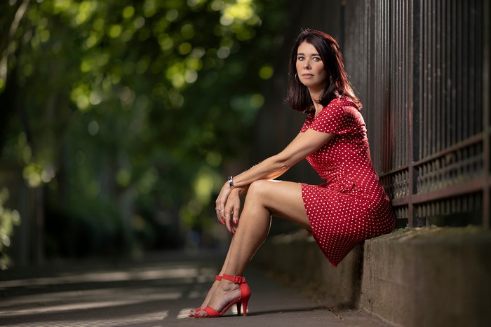 4K Christel Sitting in Red Polka Dot Dress