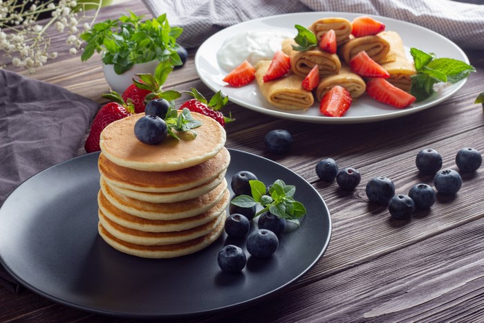 Pancakes with Blueberries and Strawberries