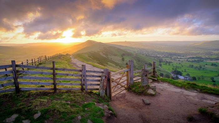 Sunrise over Peak District National Park, England