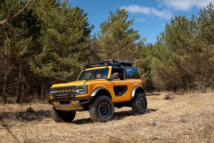 Yellow Ford Bronco 2-Door SUV in Forest