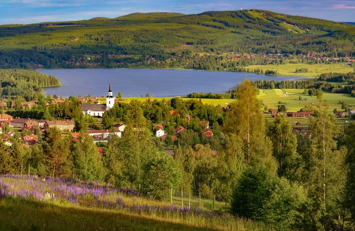 Village by a lake in Dalarna, Sweden
