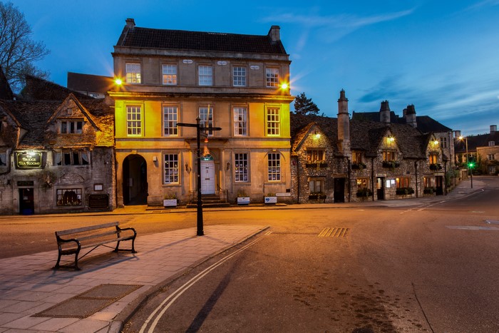Evening street scene in Bradford-on-Avon, England