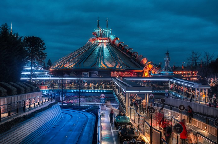 Space Mountain at Disneyland Paris at night