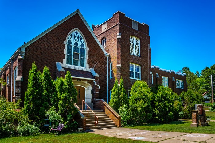 Chester Park United Methodists Church with Trees and Stairs