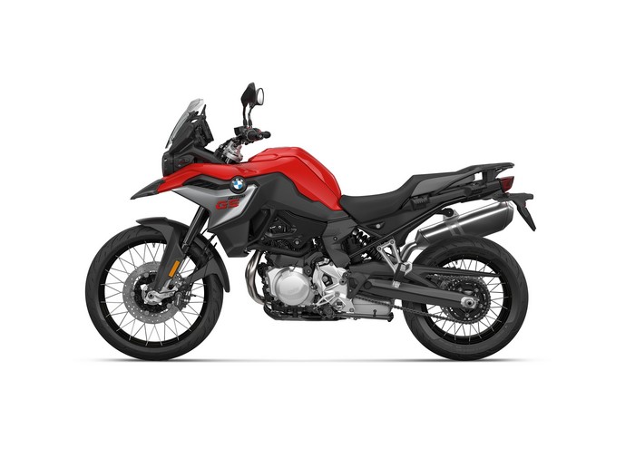 Red BMW F 850 GS motorcycle on white background