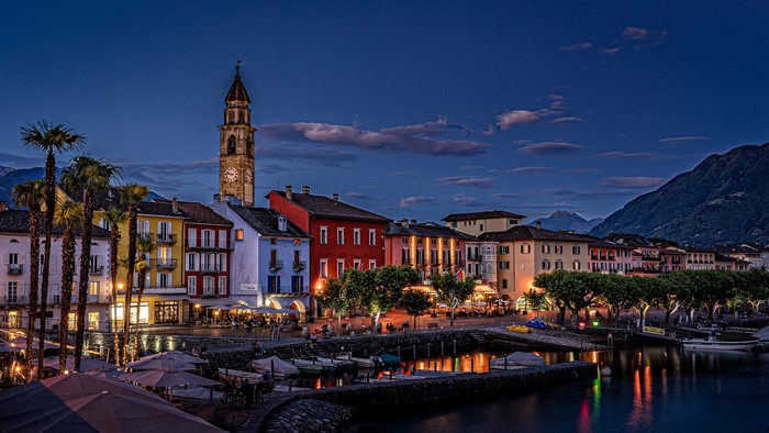 Ascona Waterfront at Night, Lake Maggiore, Switzerland
