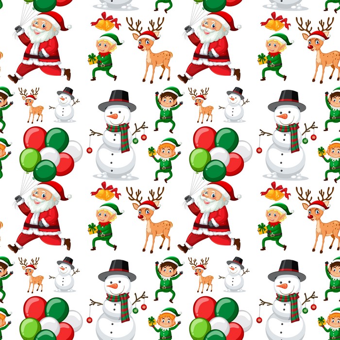 Christmas Pattern with Santa, Snowmen, Elves, and Deer