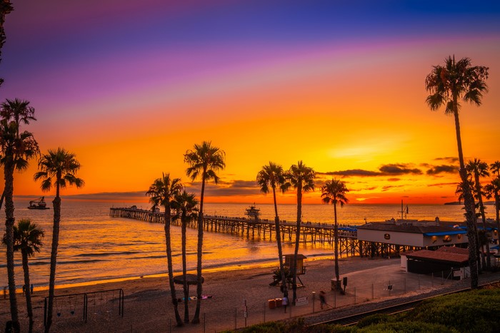 San Clemente Beach Pier at Sunset, California