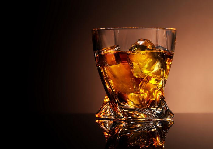 Whisky with ice in a glass