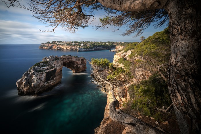 4K Spain Majorca Coast Sea Trees Crag