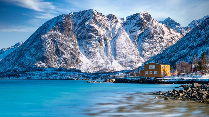 4K Norway Mountains Lofoten Coast Snow