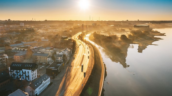4K Morning Fog Over Kaunas, Lithuania From Above