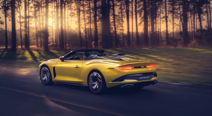 Yellow Bentley Mulliner Bacalar Roadster Driving