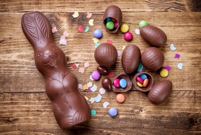 Easter Chocolate Bunny and Eggs with Candy