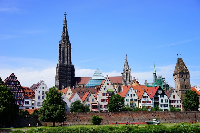Ulm Minster Cathedral and historic houses in Germany