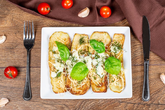 Baked Zucchini Slices with Cheese and Basil