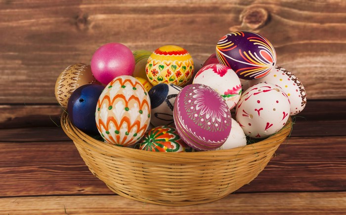 Easter Eggs in a Wicker Basket