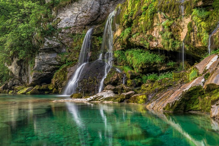 Virje Waterfall with Moss and Trees in 4K