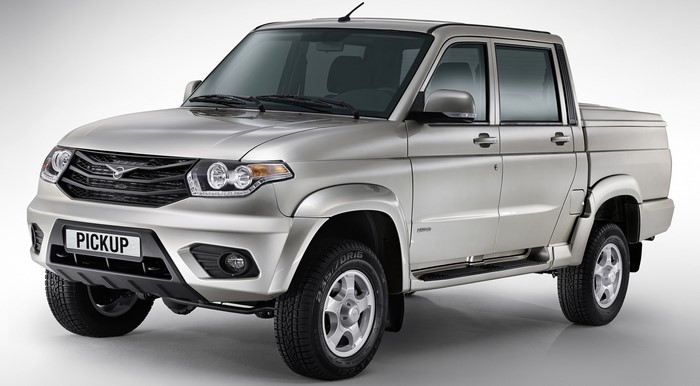 Silver UAZ Pickup Truck