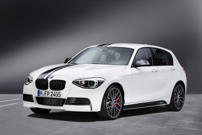 White BMW 1 Series with Black Stripes