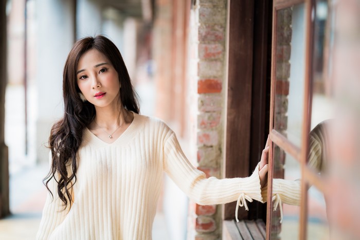 4K Asian Woman in Cream Sweater