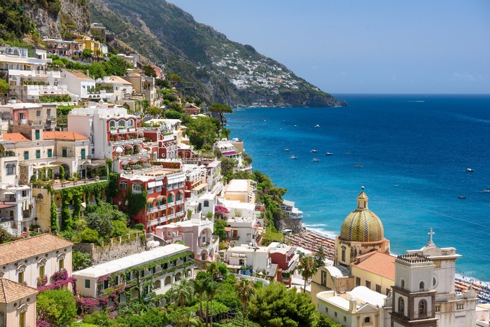 Positano, Italy coastal town with colorful houses and the sea