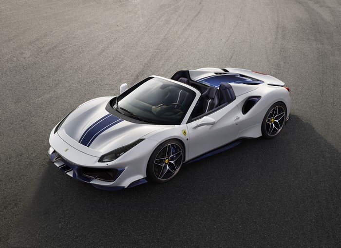 White Ferrari 488 Pista Spider Roadster