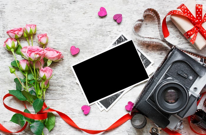 Roses, Camera, Photos, Gift, and Hearts for Valentine's Day
