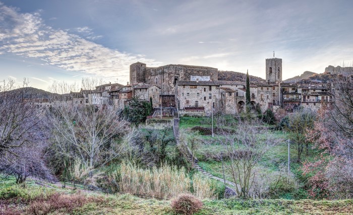 4K Santa Pau Girona Spain Stone Village Hill