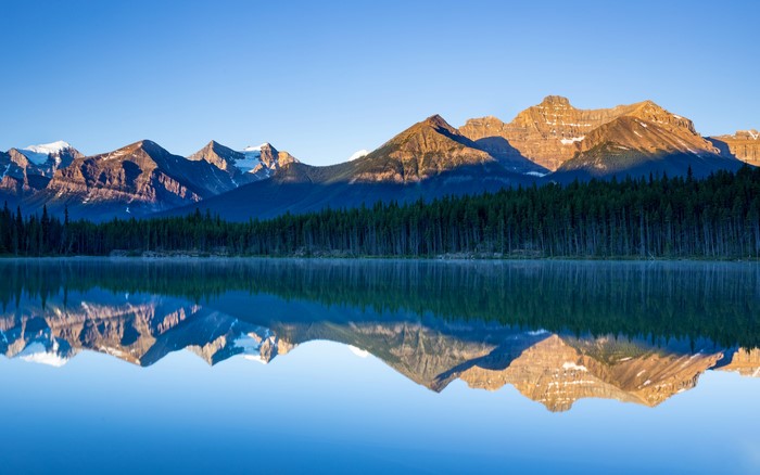 4K Herbert Lake Mountains Reflection Banff Alberta Canada