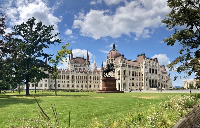Hungarian Parliament Building and Statue in Budapest