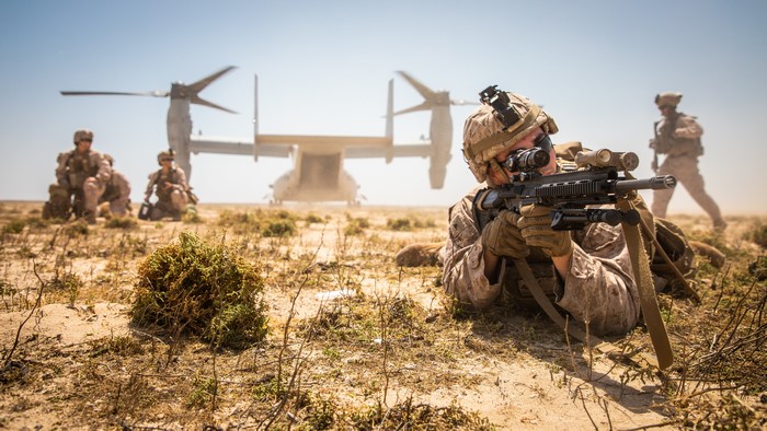Soldiers in Landing Operation with Convertiplane