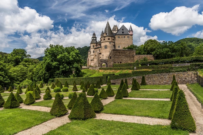 Schloss Buerresheim castle in Germany with manicured gardens