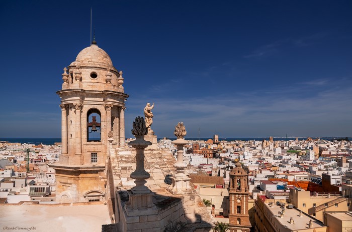Cathedral bell tower overlooking Cadiz, Spain