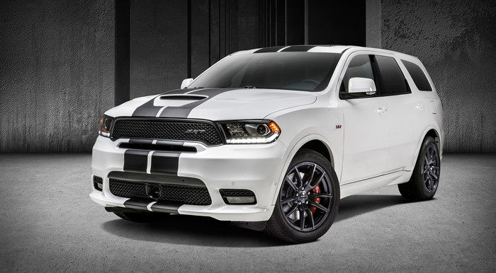 White 2018 Dodge Durango SRT SUV with Black Stripes