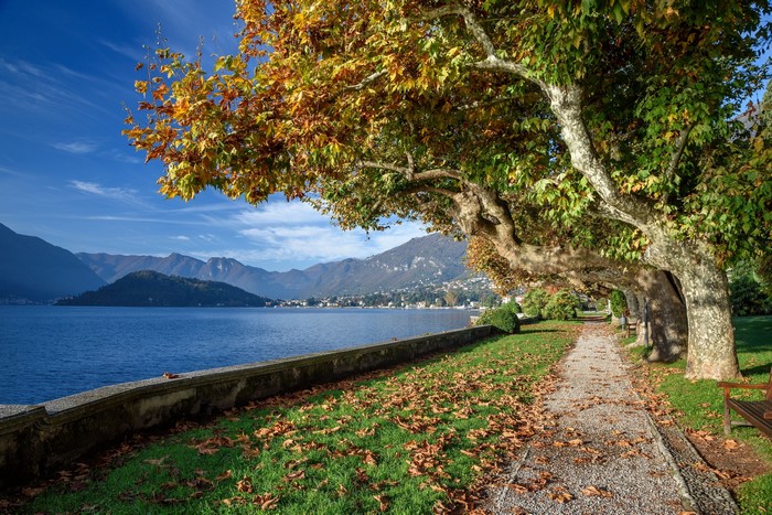 Lake Como Waterfront in Autumn with Mountains