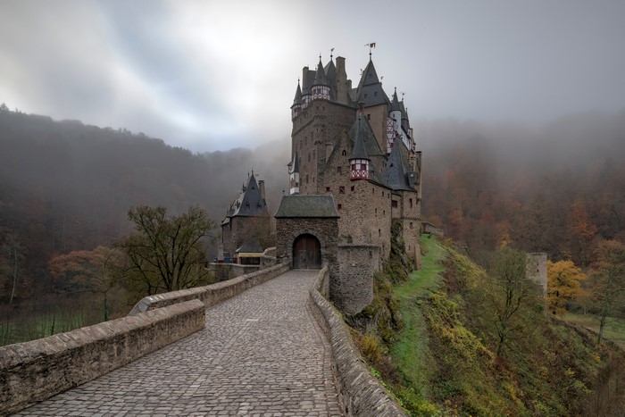 Eltz Castle in Germany on a Foggy Day