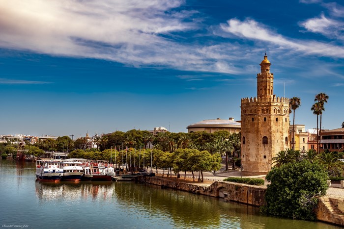 Torre del Oro and Riverboats in Seville, Spain