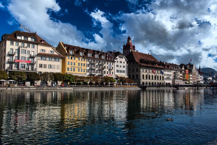 Lucerne Reuss River Switzerland Buildings