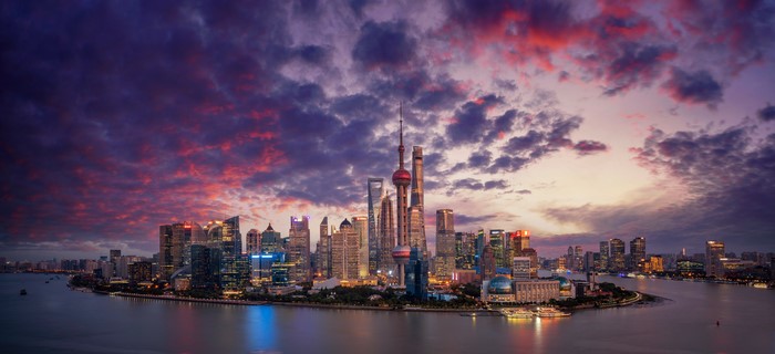 Shanghai skyline on Huangpu River at dusk